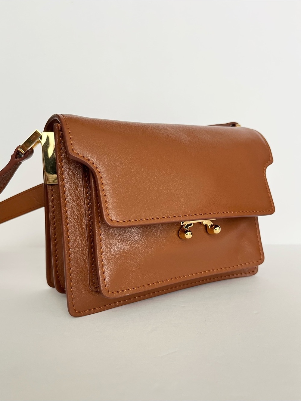 NEW Marni Small Trunk Bag Brown Grained Leather Shoulder Crossbody Italy Luxury